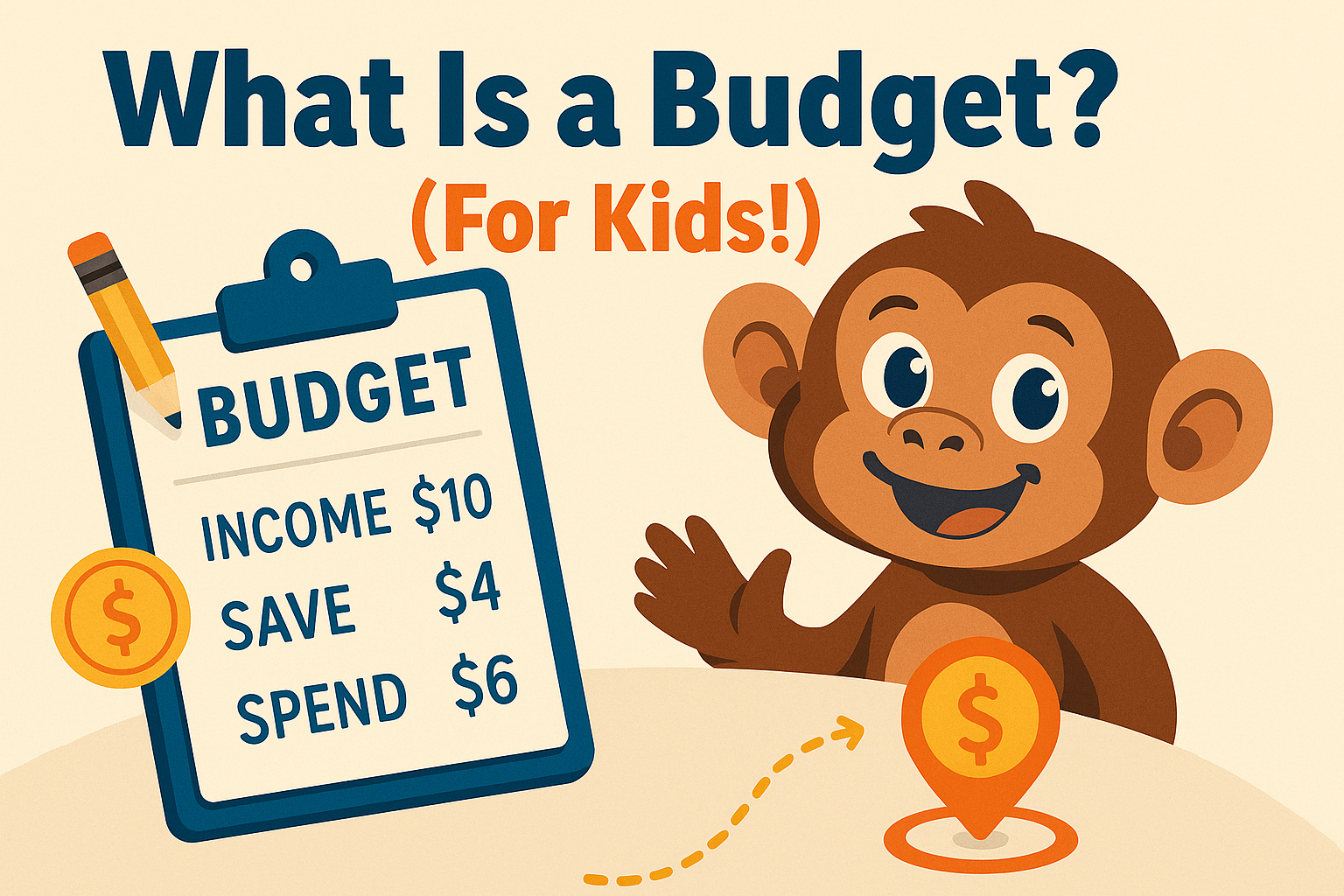 cartoon monkey explaining meaning of budget to kids